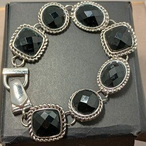 Silver Tone Black Onyx Bracelet